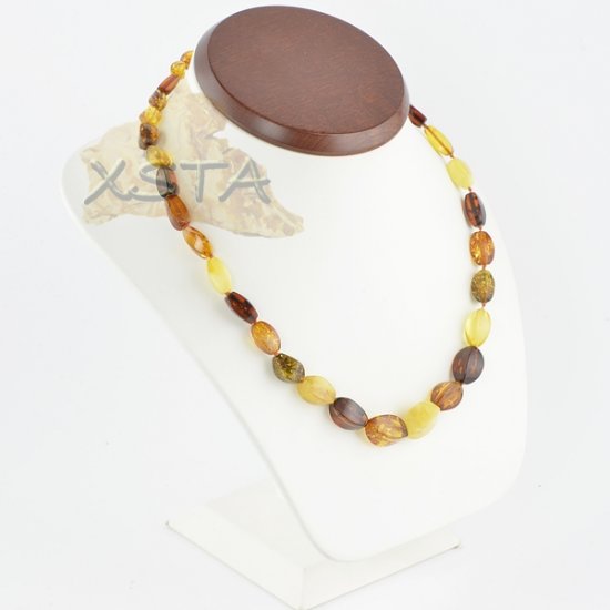 Baltic amber necklace polished multicolour octahedron